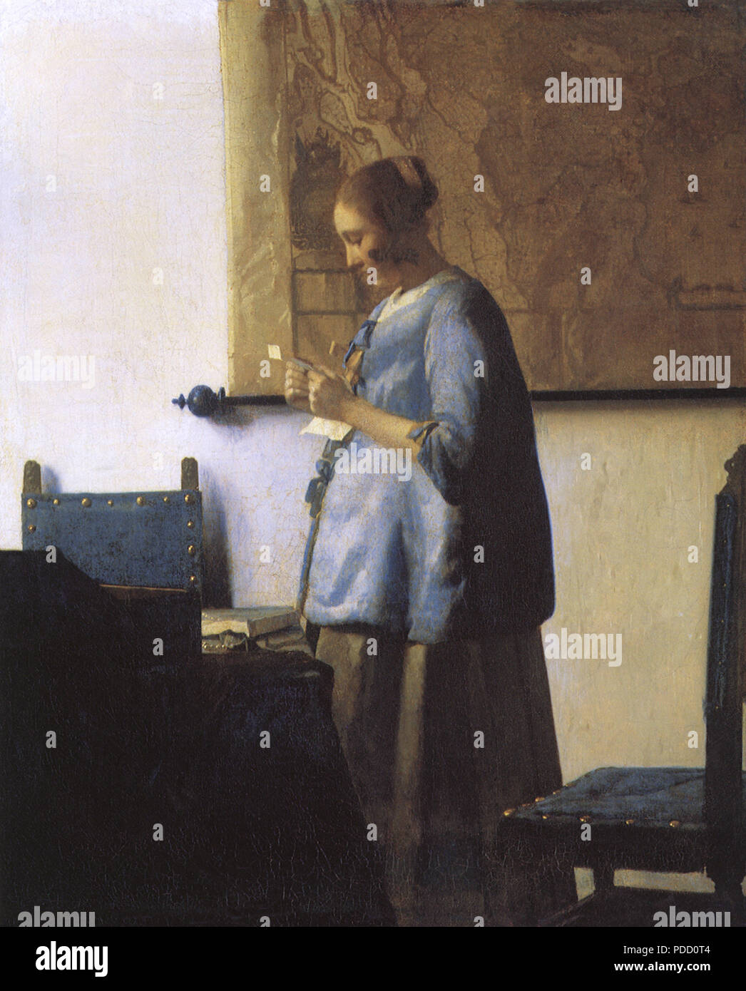 Frau liest Schreiben, Vermeer, Johannes,. Stockfoto