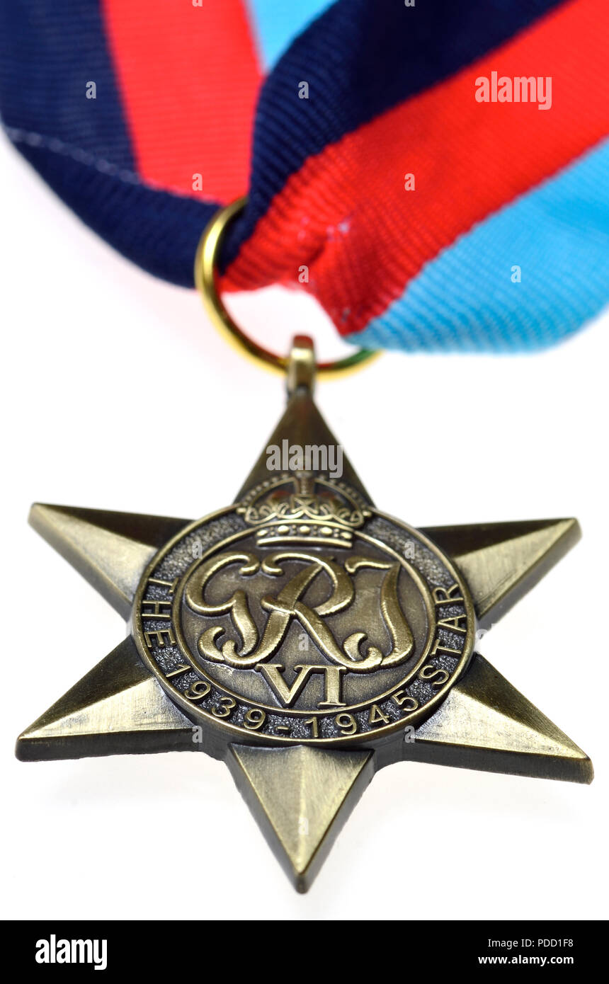 Die 1939-1945 Star - Zweiter Weltkrieg Medaille eingeleitet Juli 1943 für Themen des Britischen Commonwealth für Service im Zweiten Weltkrieg. [High q Stockfoto