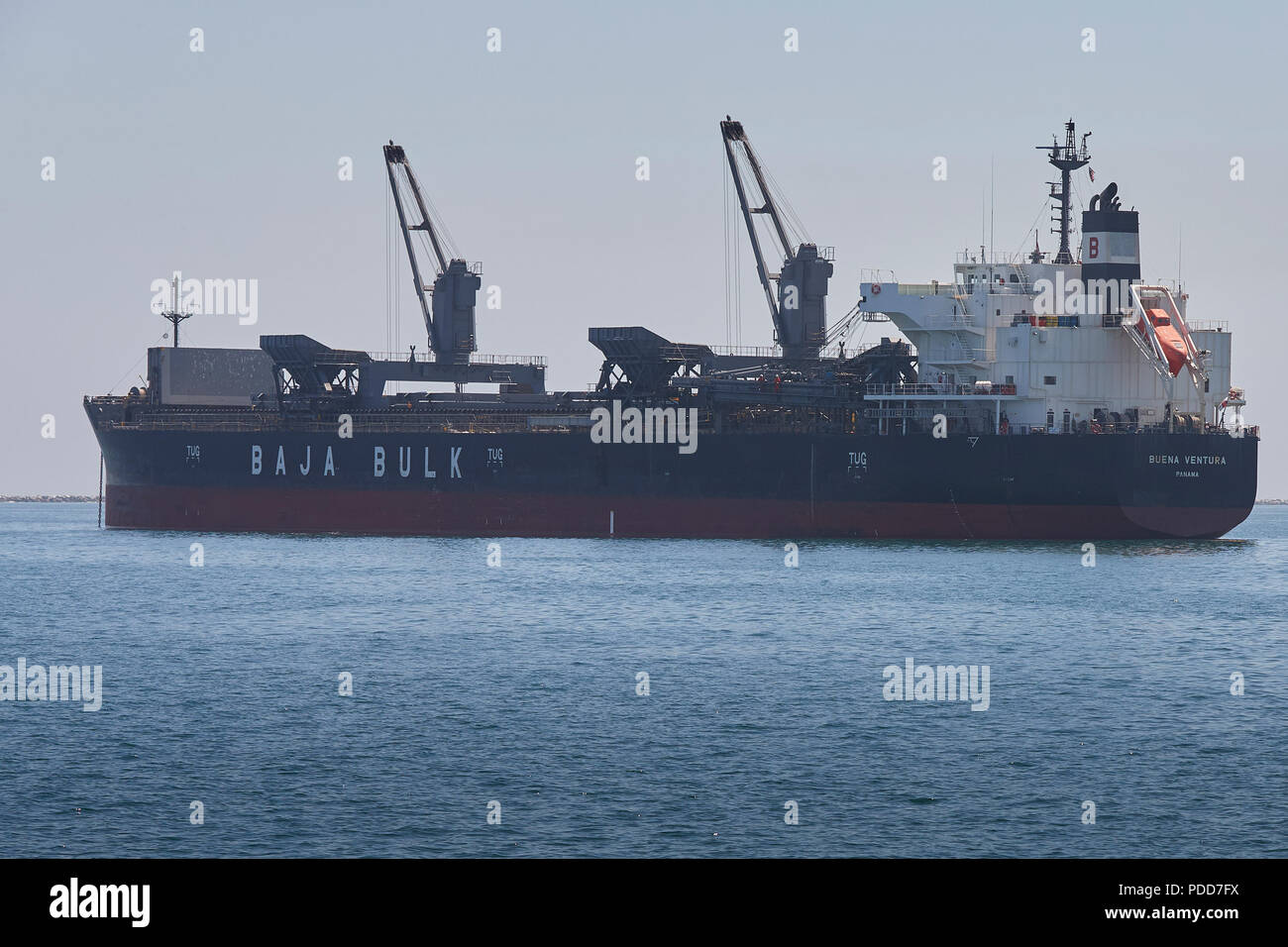 Die Bulk Carrier, Buena Ventura, vor Anker im Hafen von Long Beach, Kalifornien, USA. Stockfoto