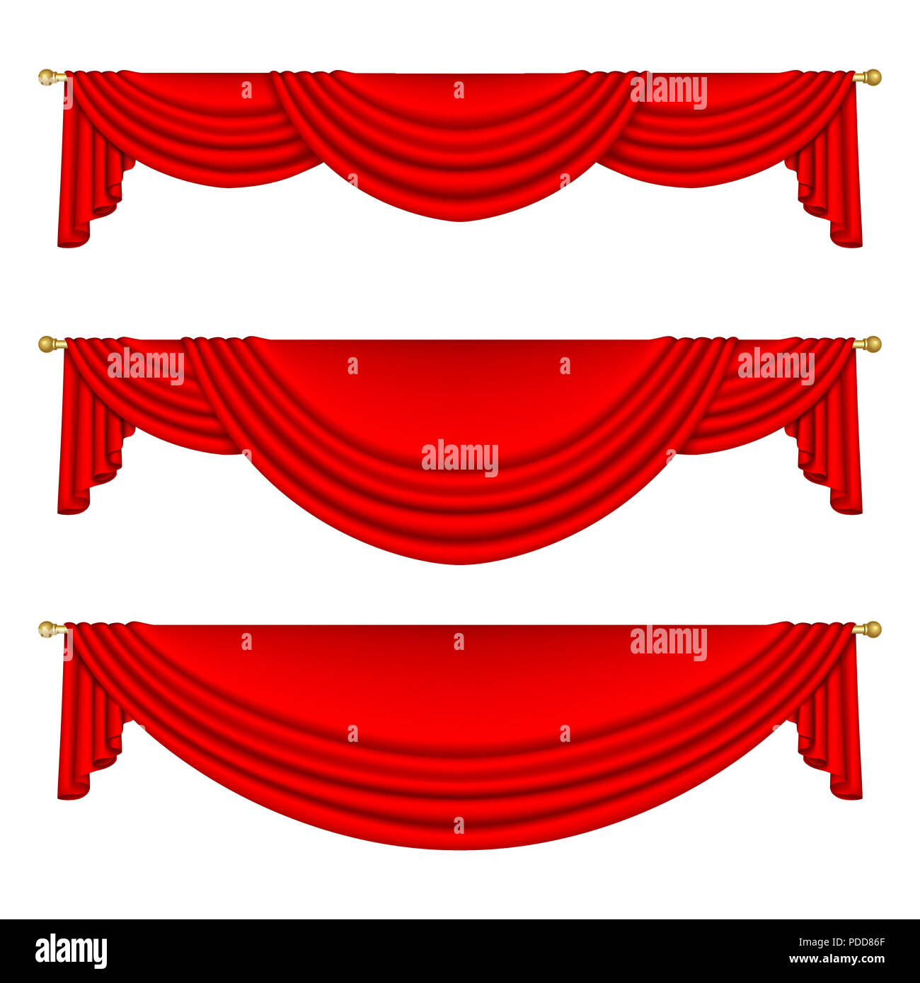 Der rote Vorhänge zur Theaterbühne. Mesh. Isoliert Stockfoto
