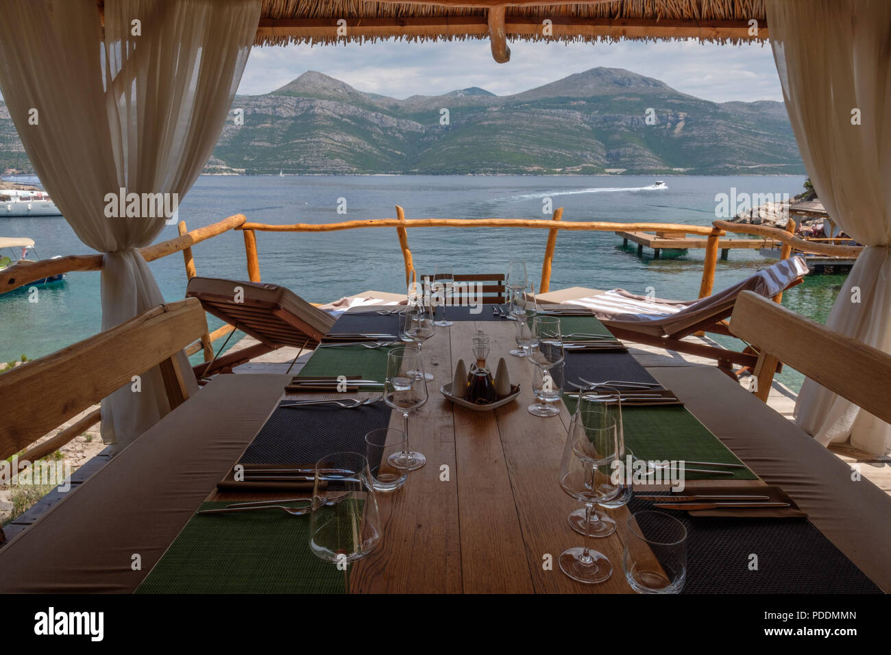 BOWA Restaurant auf der Insel Sipan, Elafiti Inseln, in der Nähe von Dubrovnik, Kroatien, Europa Stockfoto