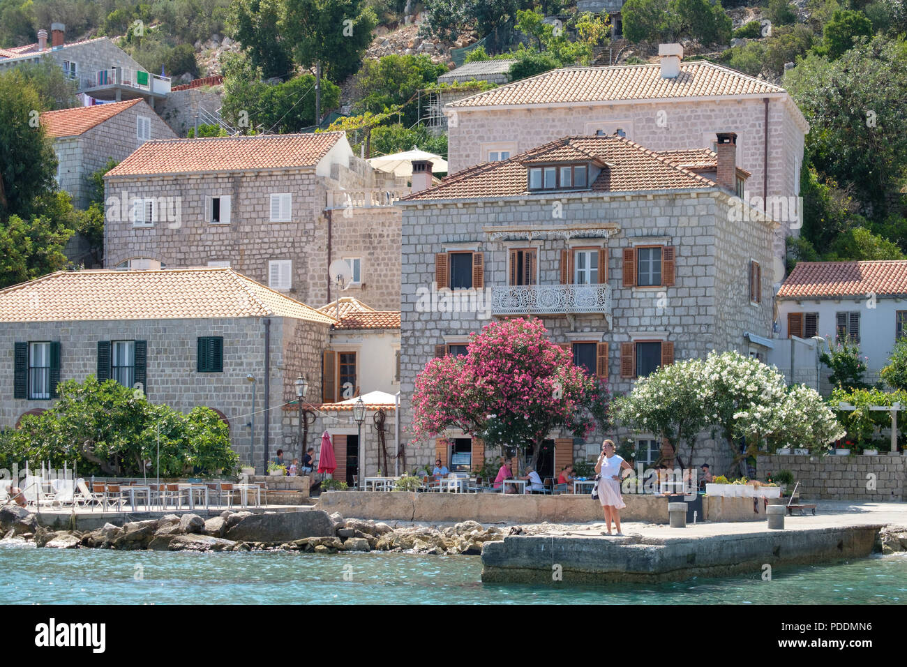 Wohnhäuser auf der Insel Lopud, Elaphiti Inseln, Kroatien Stockfoto