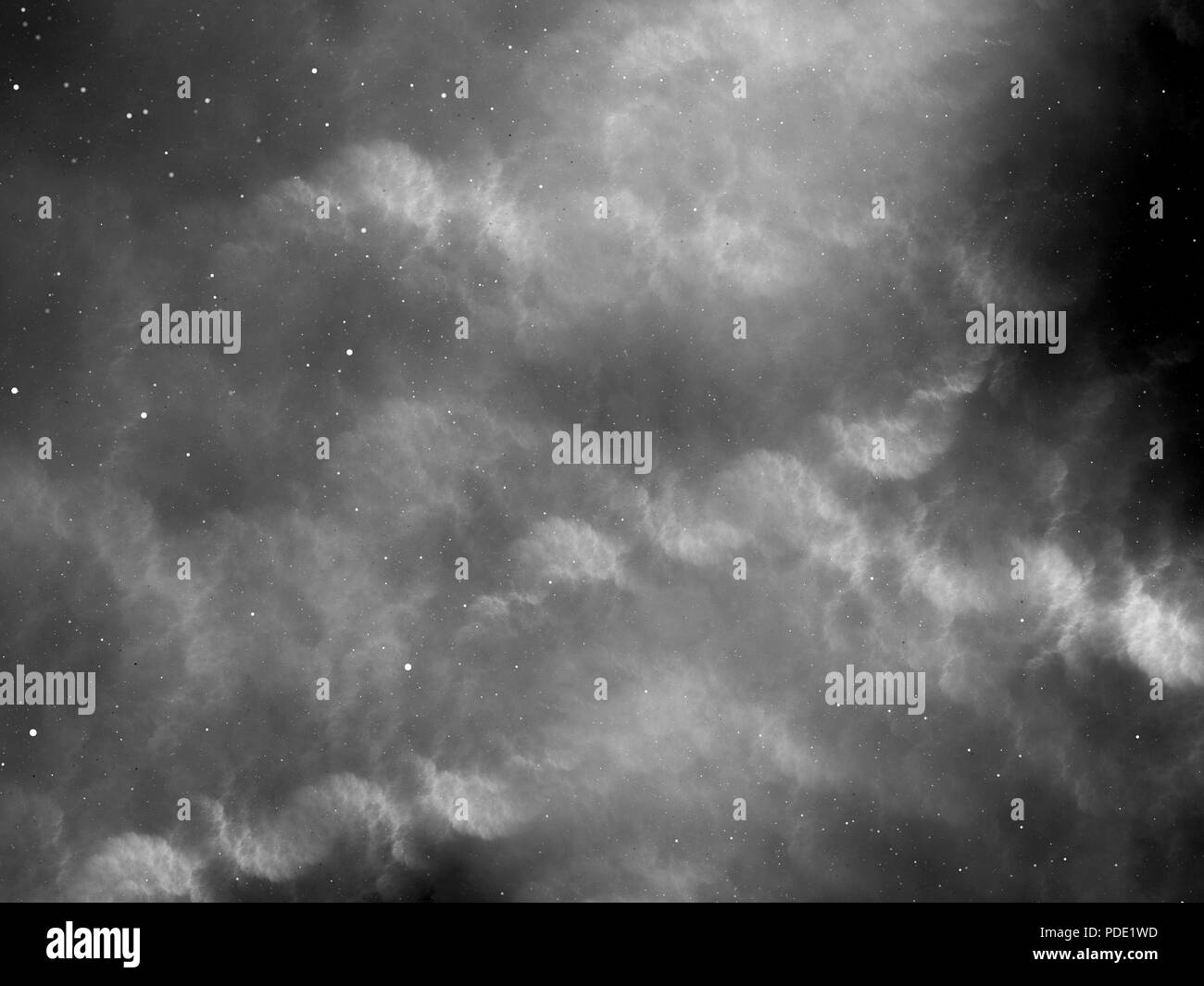 Leuchtende Nebel Schwarzweiß-Effekt, computer-generierte Zusammenfassung Hintergrund, 3D-Rendering Stockfoto