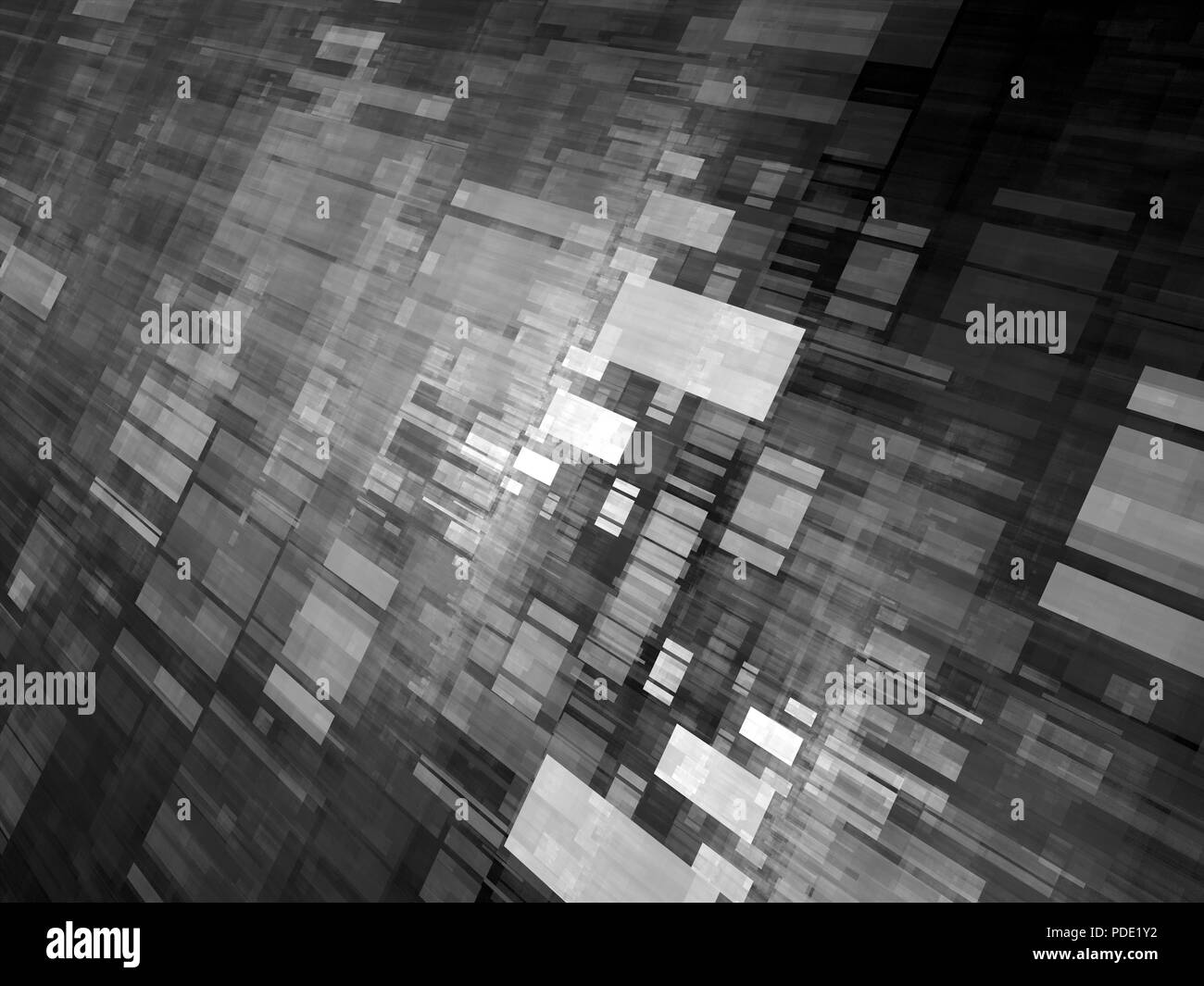 Flying Rechtecke Schwarzweiß-Effekt, neue Technologie, Computer abstrakten Hintergrund erzeugt, 3D-Rendering Stockfoto