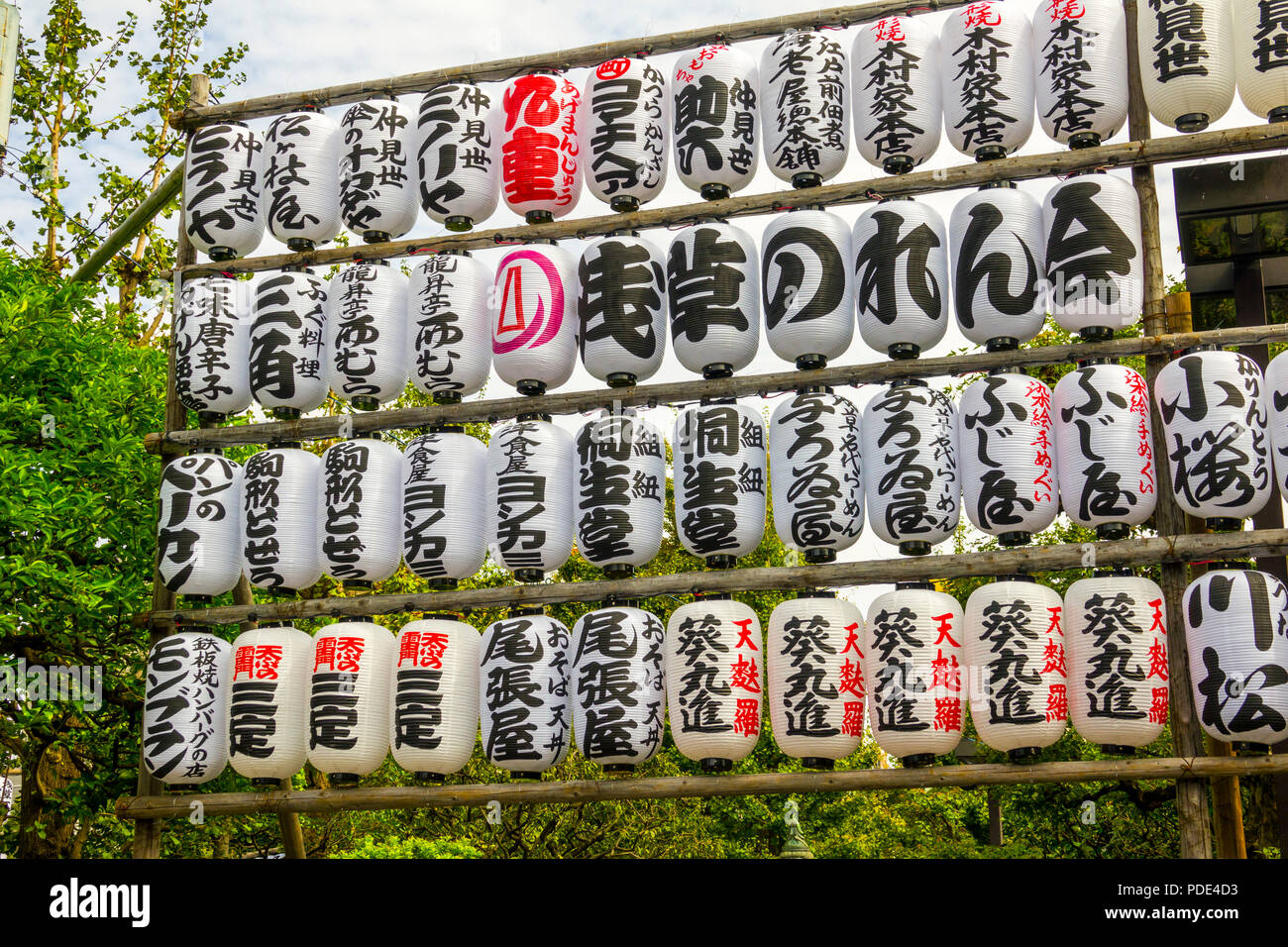 Japanische Zeichen außerhalb Buddhistischer Tempel Asakusa Tokyo Japan Asien Stockfoto