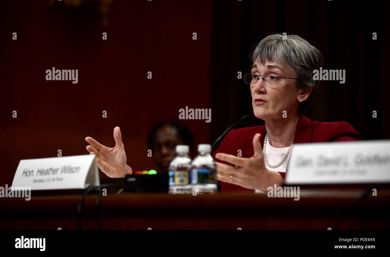 Sekretär der Air Force Heather Wilson bezeugt vor der Senat Mittel Ausschuss Unterausschuss für Verteidigung Mai 17, 2018, in Washington, D.C. (Air Force Stockfoto