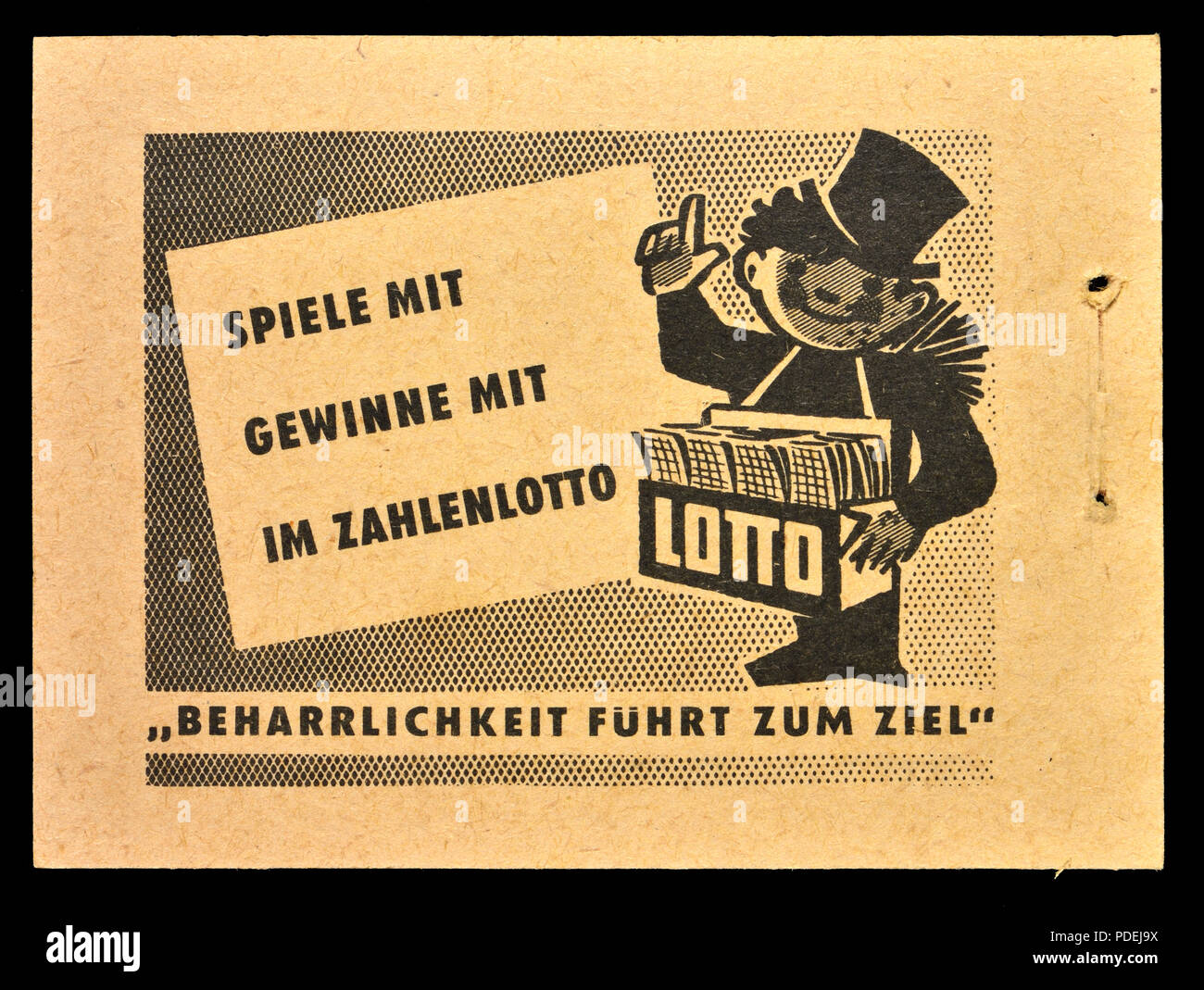 Deutsche Anzeige von einem 1950er DDR-Markenheftchen: Lotto Stockfoto