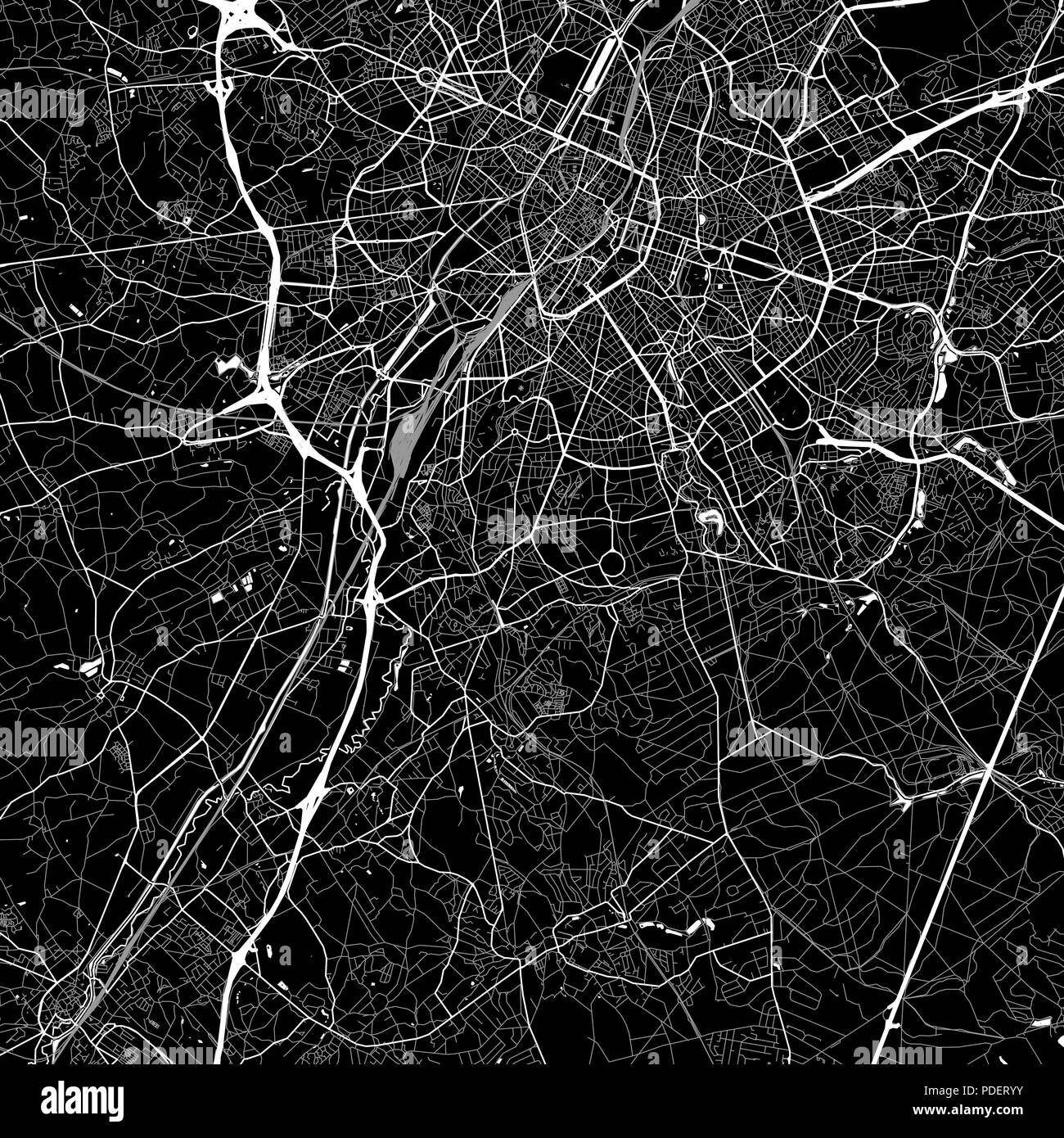 Lageplan von Uccle, Belgien. Der dunkle Hintergrund Version für Infografik und Marketing. Diese Karte von Uccle, Region Brüssel-Hauptstadt, enthält Straßen, wat Stock Vektor