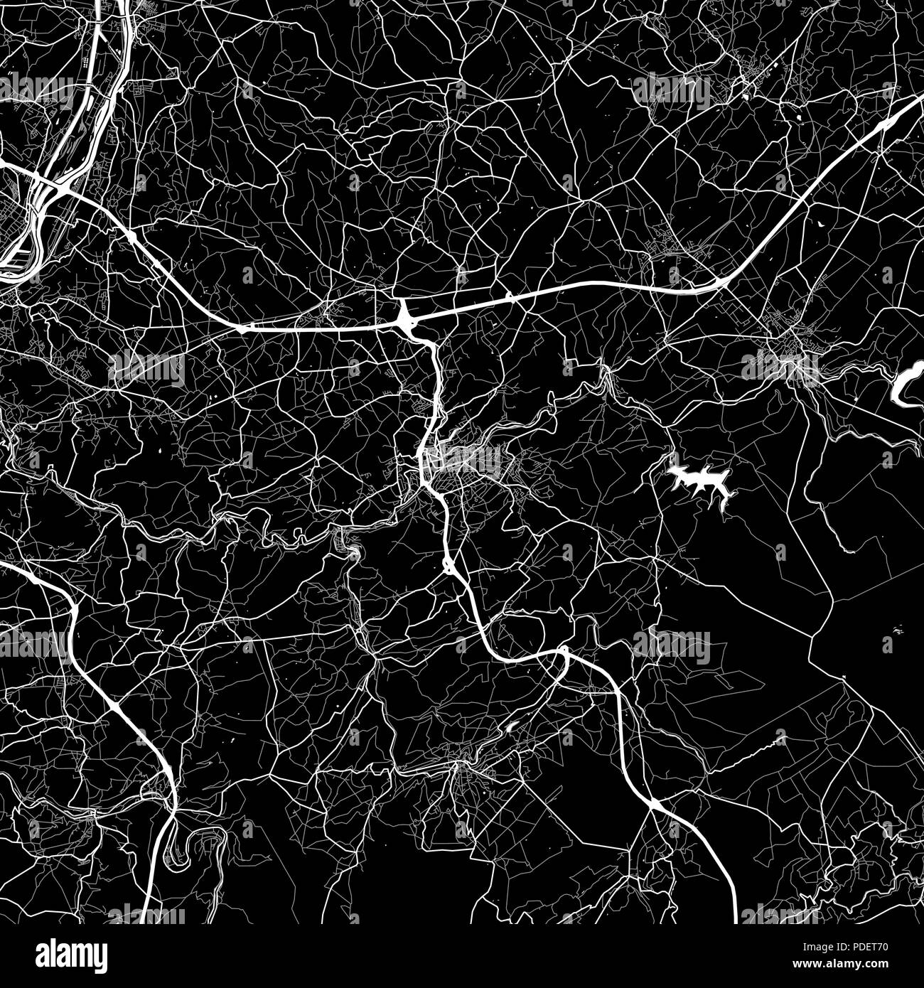 Lageplan von Verviers, Belgien. Der dunkle Hintergrund Version für Infografik und Marketing. Diese Karte von Verviers, Wallonien, enthält Straßen, Wasserwege eine Stock Vektor