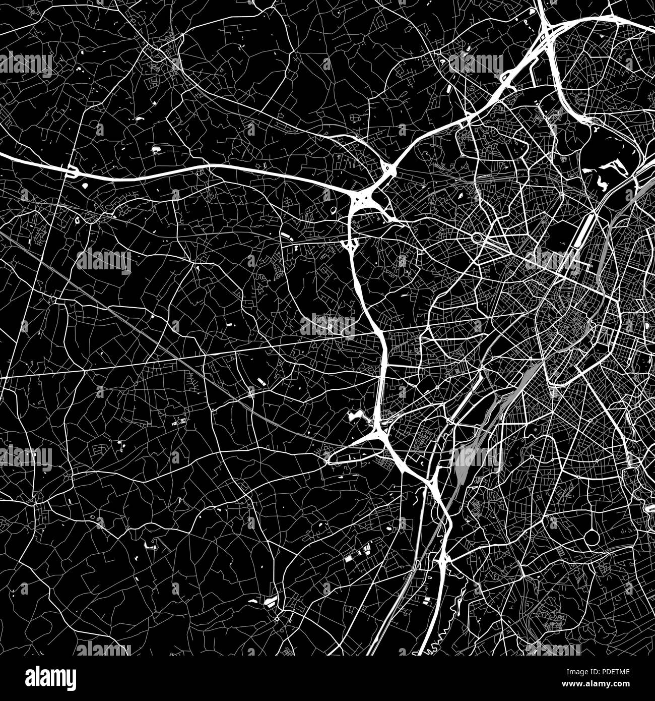 Lageplan von Dilbeek, Belgien. Der dunkle Hintergrund Version für Infografik und Marketing. Diese Karte von Dilbeek, Flämische Region, enthält Straßen, Binnenwasserstraßen Stock Vektor