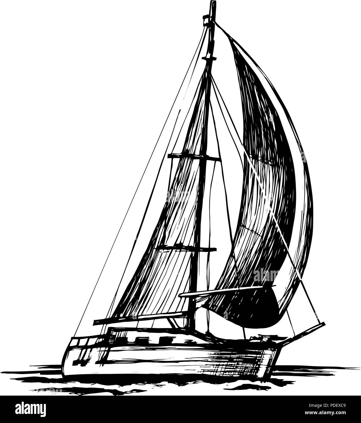 Single-Mast Segelboot Vektor Skizze isoliert Stock Vektor