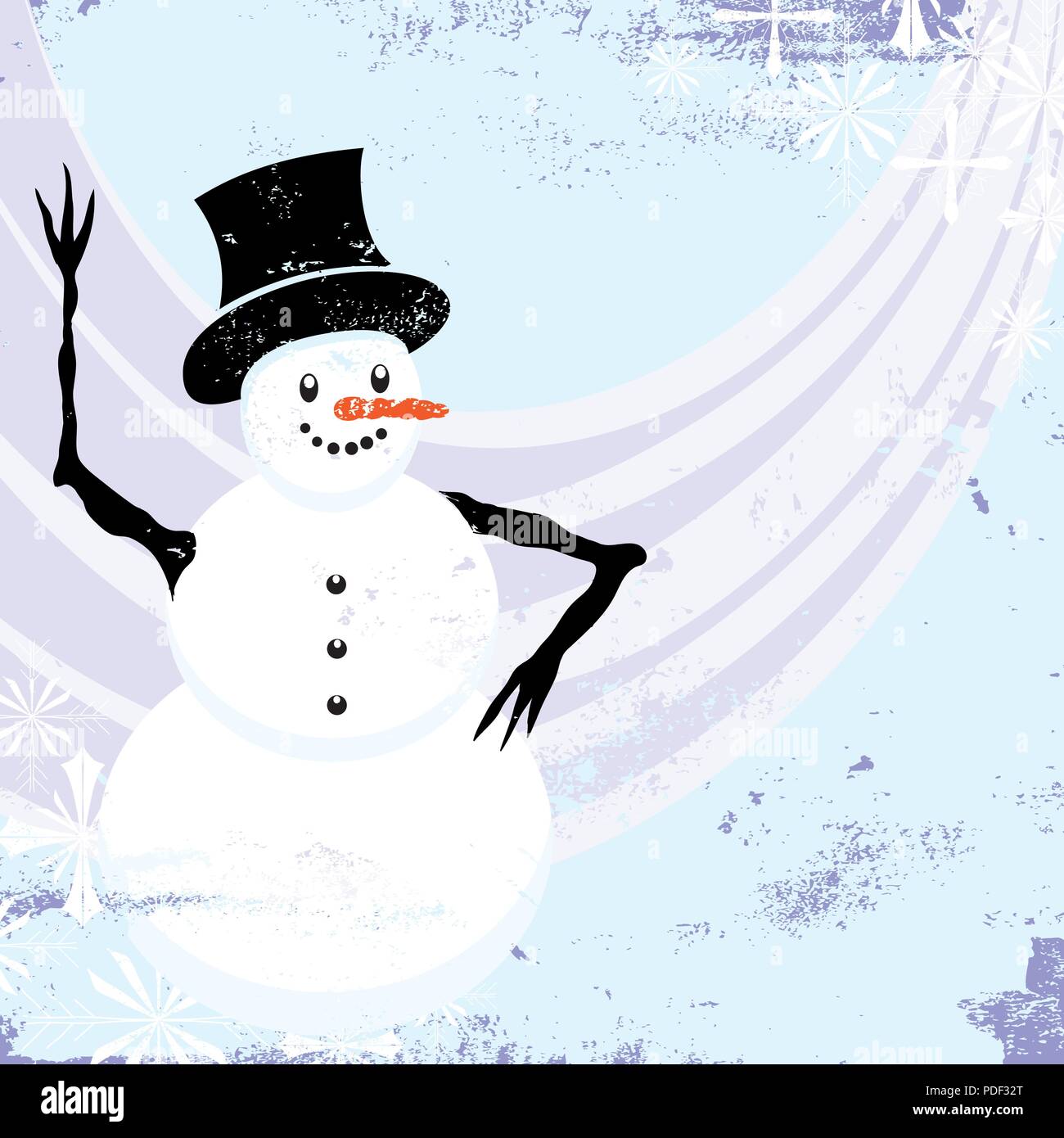 Schneemann mit Schneeflocken über eine abstrakte distressed Hintergrund. Stock Vektor