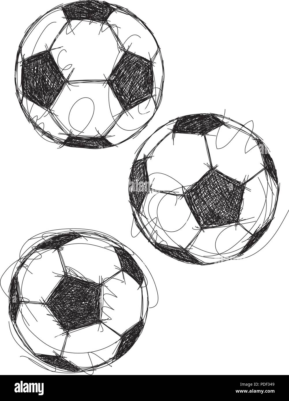 Fußball Skizzen Sketchy, Hand gezeichnet Fußbälle oder Fußbälle. Stock Vektor
