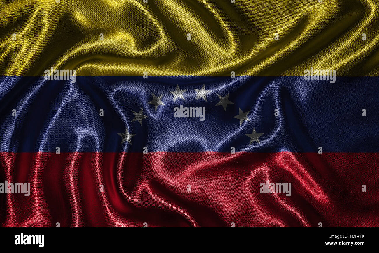 Venezuela Flagge - Fabric Flagge Venezuela Land-, Hintergrund- und Hintergrundbild von wehende Flagge von Textilien. Stockfoto