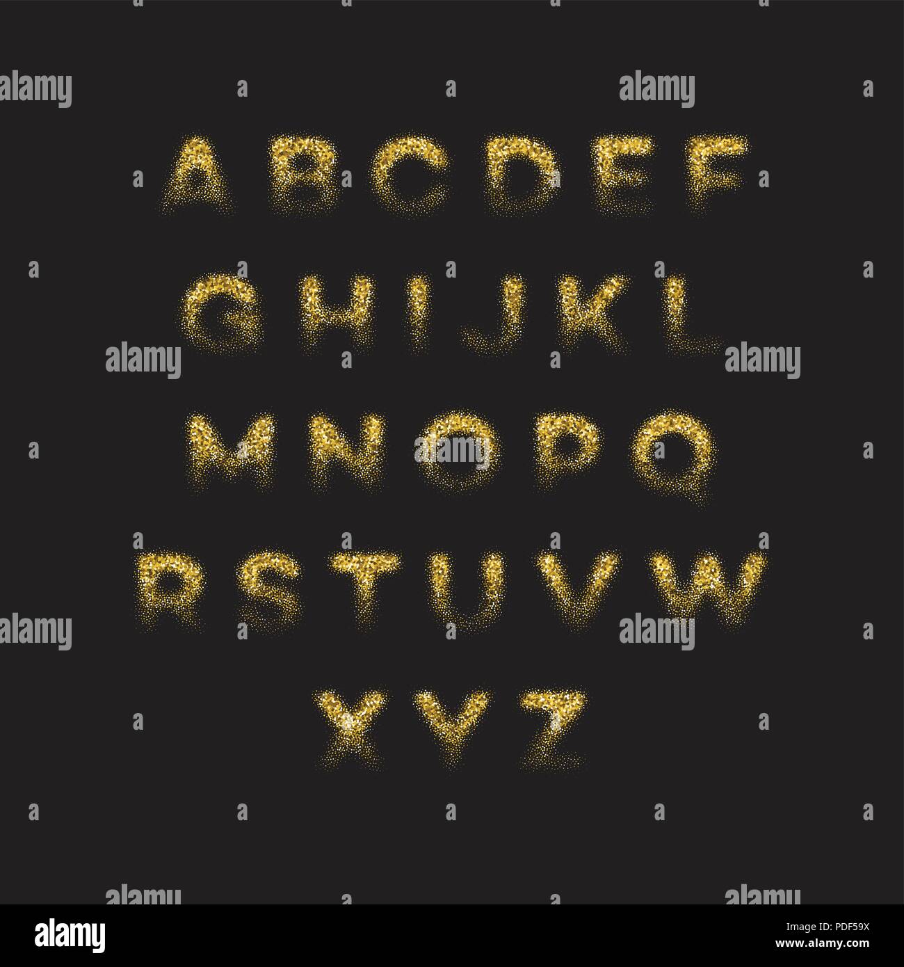 Golden glitter Alphabet Schrift gesetzt. Vector Illustration Stock Vektor