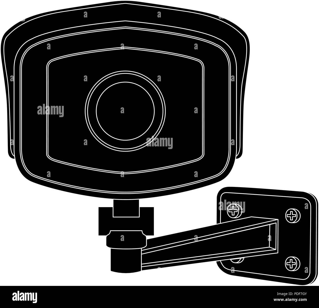 CCTV-Kamera. Vorderansicht. Schwarzer Umriss zeichnen Stock Vektor