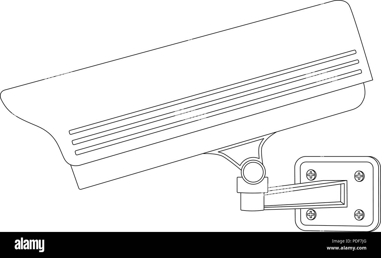 CCTV-Kamera. Von der Seite. Strichzeichnung Stock Vektor