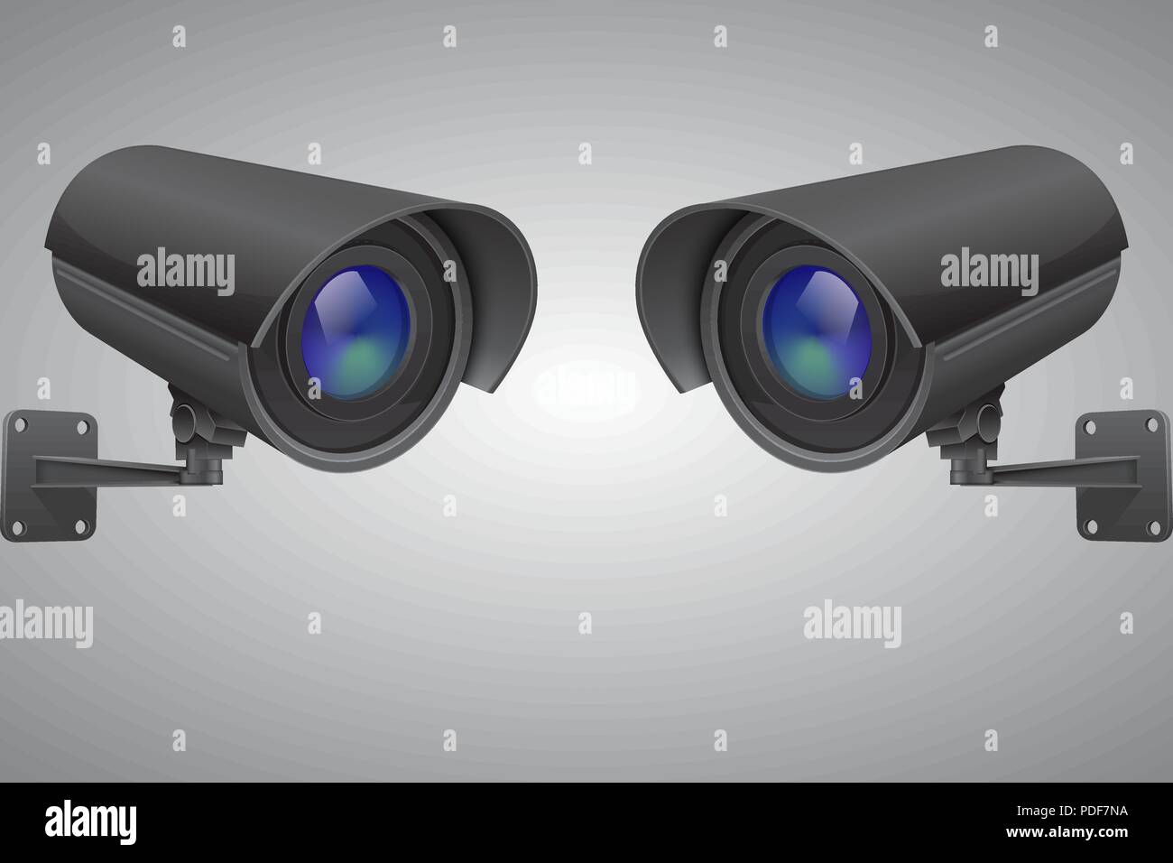 Überwachungskameras. Schwarz CCTV-Überwachungssystem auf grauem Hintergrund Stock Vektor