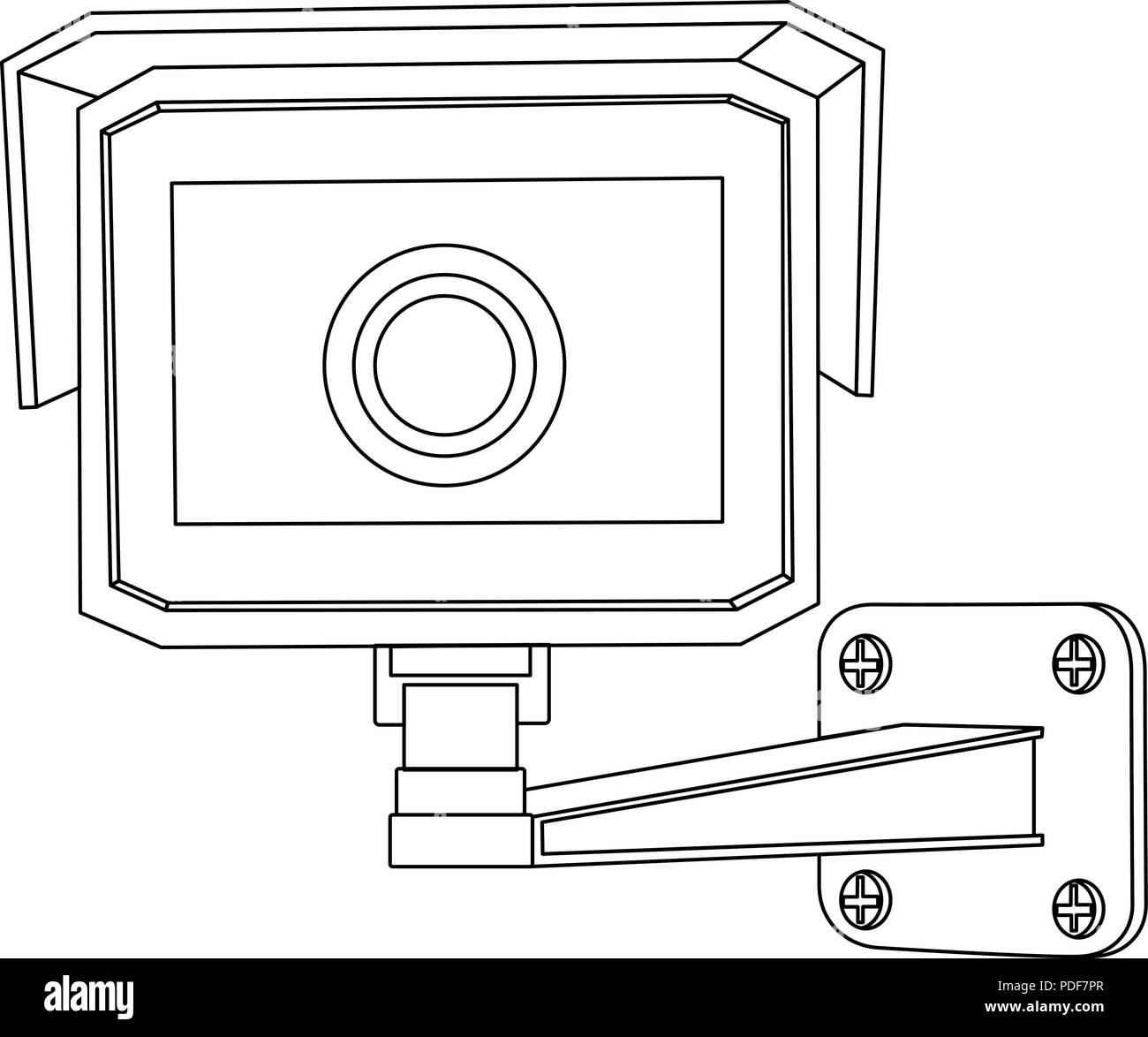 CCTV-Kamera. Vorderansicht. Strichzeichnung Stock Vektor