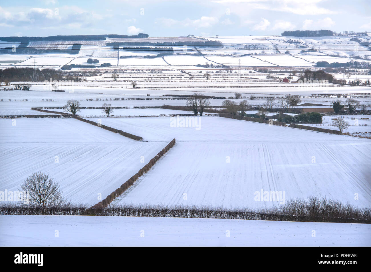 Allgemeine Ansicht der North Yorkshire Moors National Park in der Nähe von Helmsley im Schnee, UK. Stockfoto