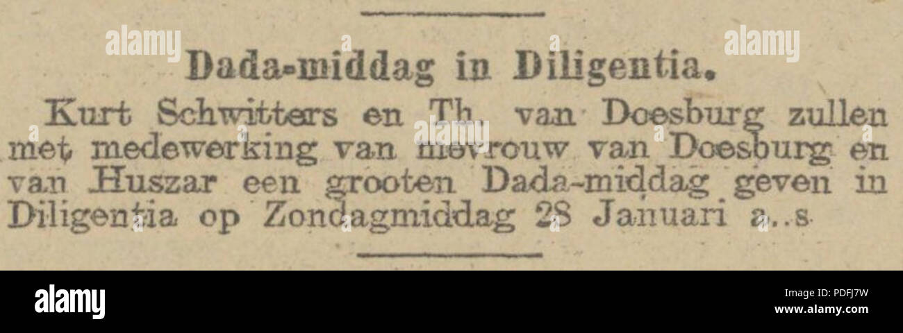 148 Haagsche Courant Nr. 12248 Dada-middag in Diligentia Stockfoto