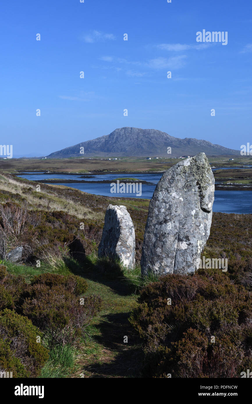Pobull Finn, finn Menschen; Stein Kreis; Loch langass; North Uist, Schottland Stockfoto