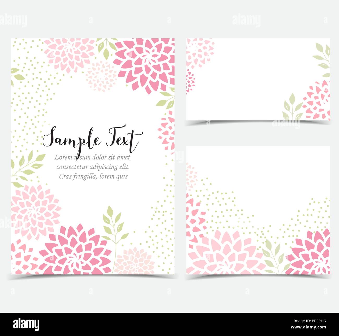 Vector Illustration rosa Blüten auf einem weißen Hintergrund. Blumen Einladungen. Satz von Grußkarten Stock Vektor