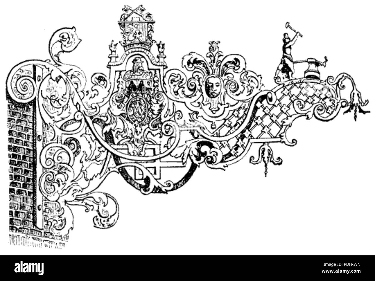184 Konstrik smedsskylt i Amsterdam (1600-talets förra Hälft, ur Nordisk familjebok) Stockfoto