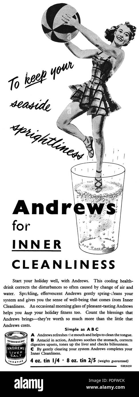 1951 britischen Werbung für Andrews Leber Salz. Stockfoto