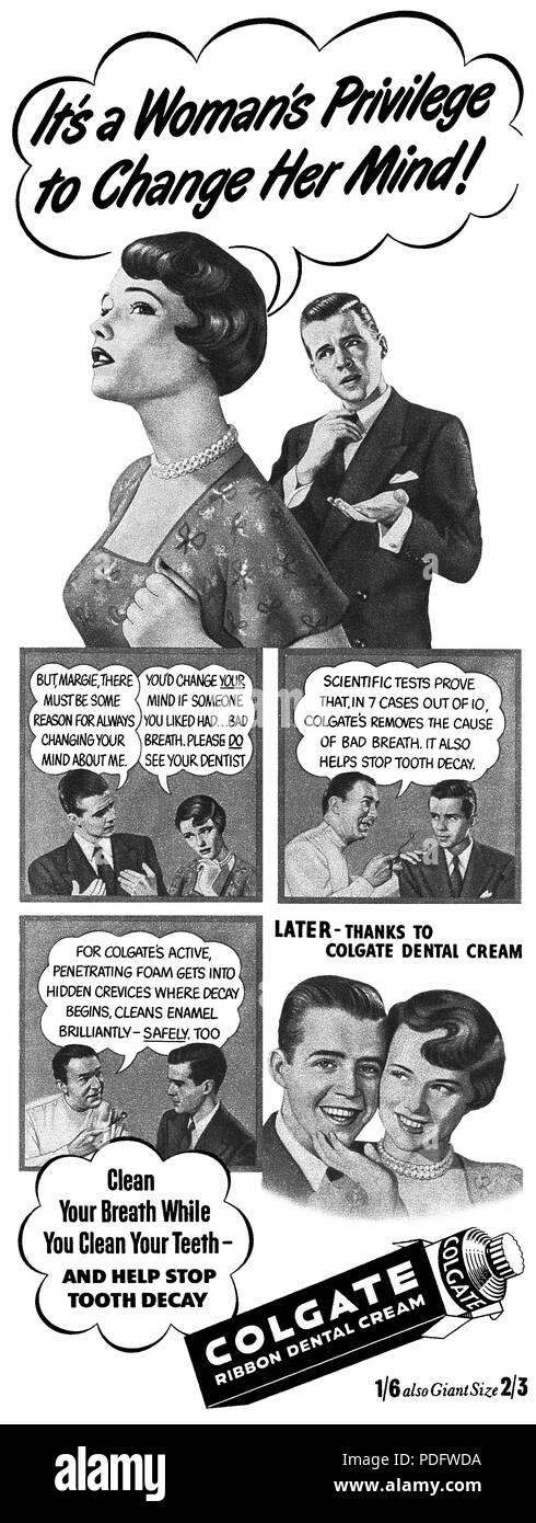 1951 britischen Werbung für Colgate Zahnpasta. Stockfoto