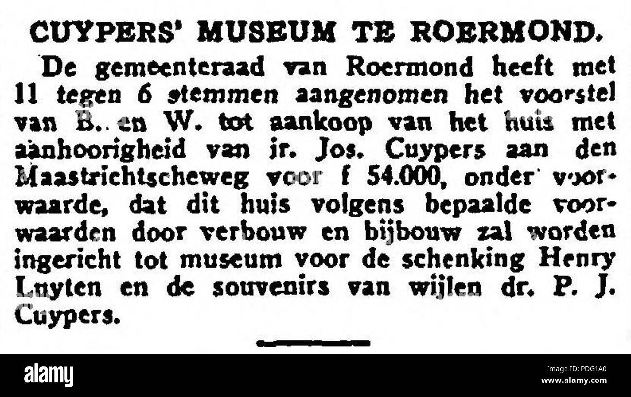 153 Het Vaderland vol063 1931-09-04 Ochtendblad Cuypers' Museum Te Roermond Stockfoto