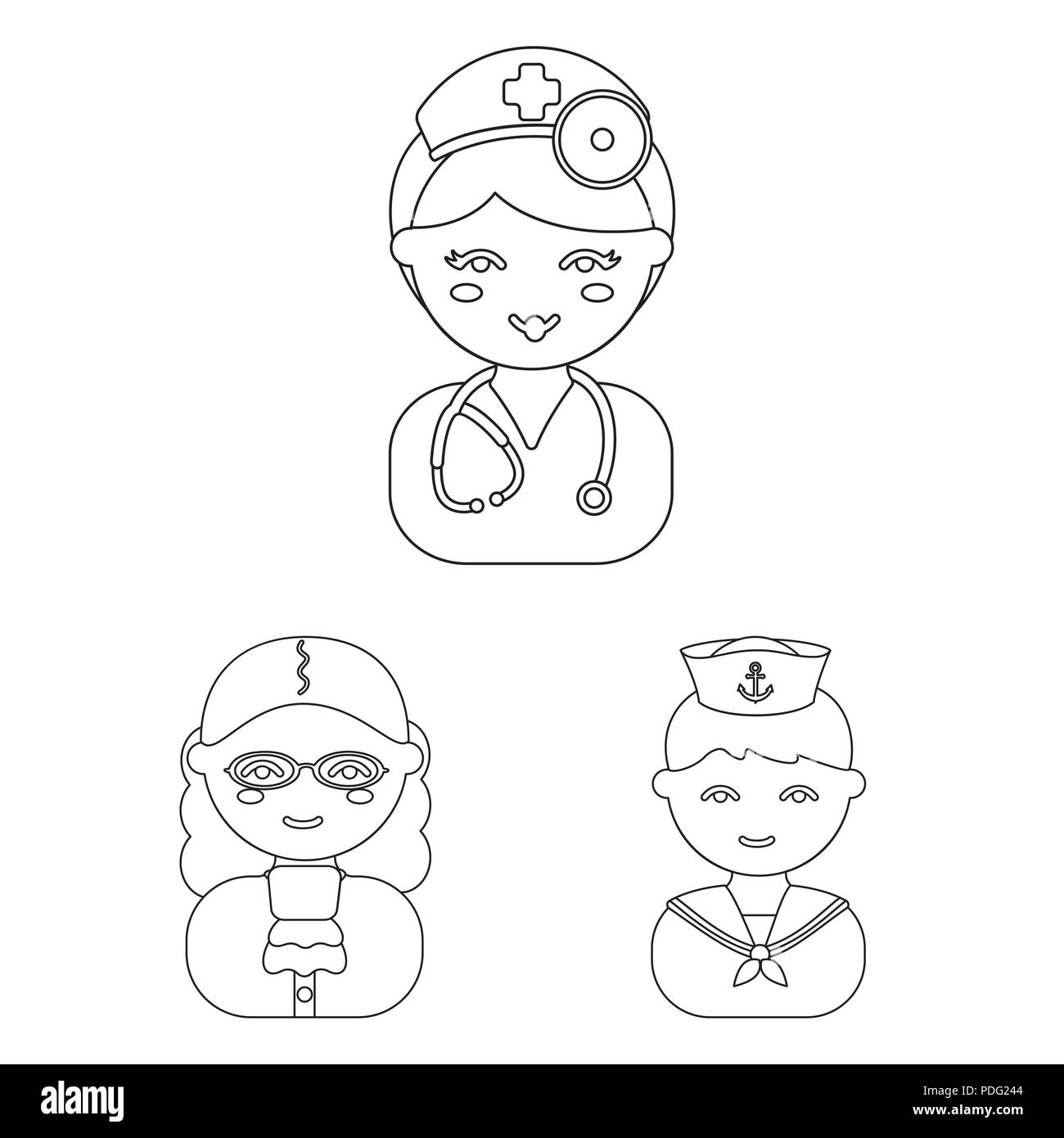 Menschen verschiedener Berufe umriss Symbole im Set Sammlung für Design. Arbeitnehmer und Spezialist vektor Symbol lieferbar Abbildung. Stock Vektor