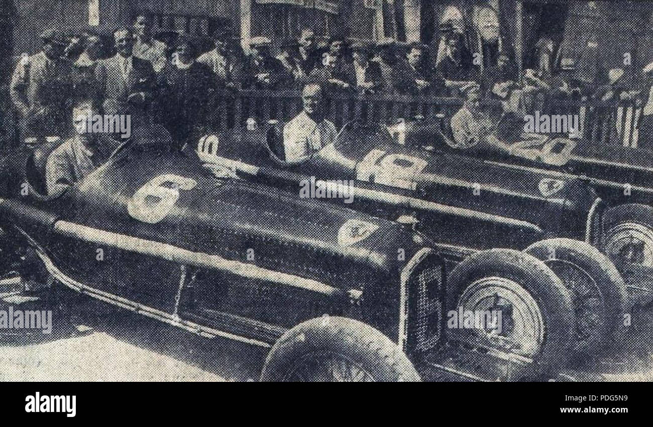 192 L'Équipe Alfa Romeo au Grand Prix de l'ACF 1934, de G. à D. Varzi, Chiron et Trossi Stockfoto
