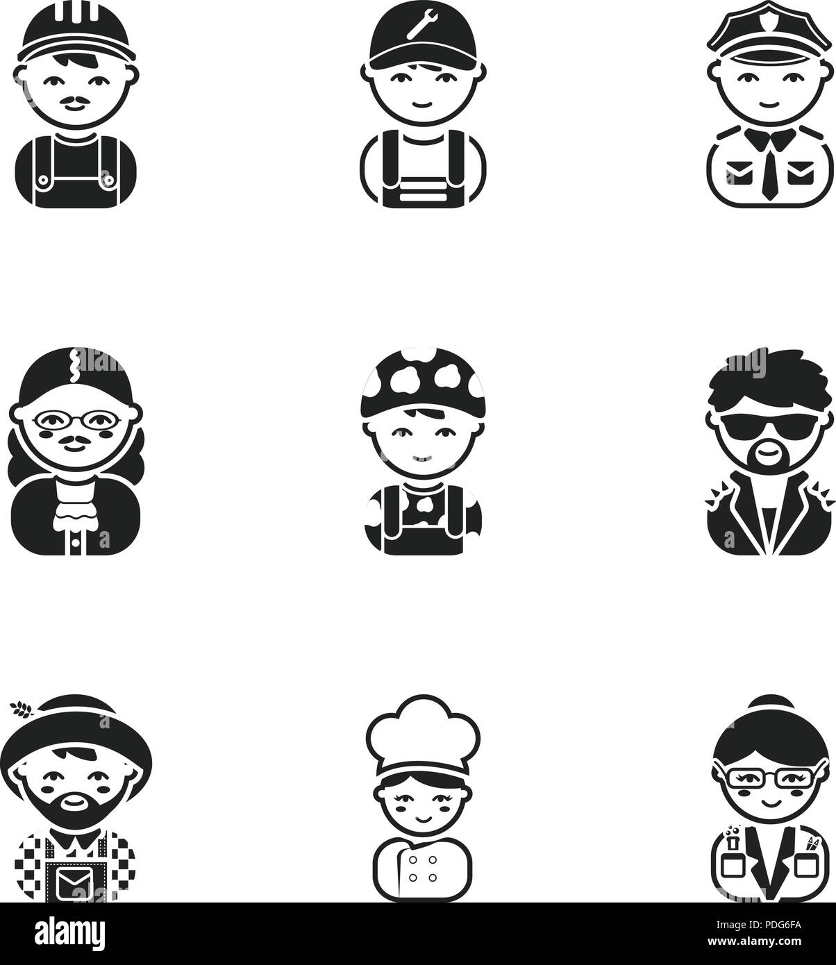 Beruf eingestellt Icons in schwarz Stil. Große Sammlung von Beruf vektor Symbol lieferbar Stock Vektor