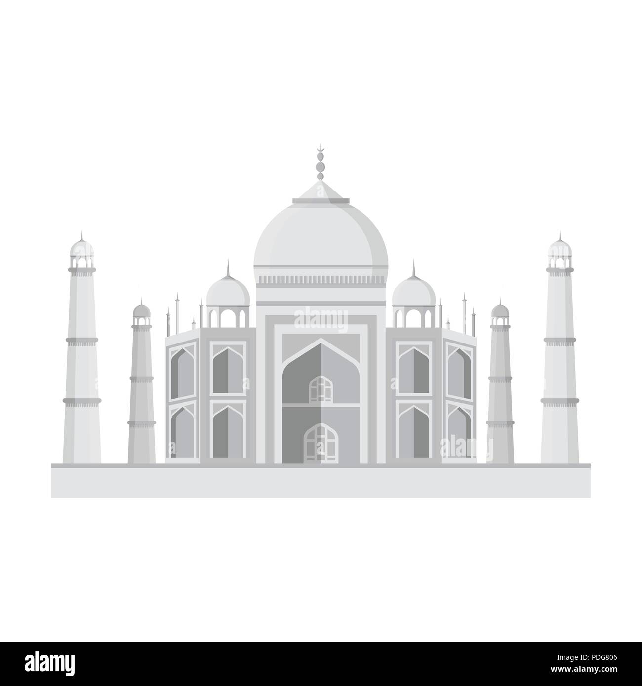 Taj Mahal Symbol in Schwarzweiß-Stil auf weißem Hintergrund. Indien symbol Vektor Illustration. Stock Vektor