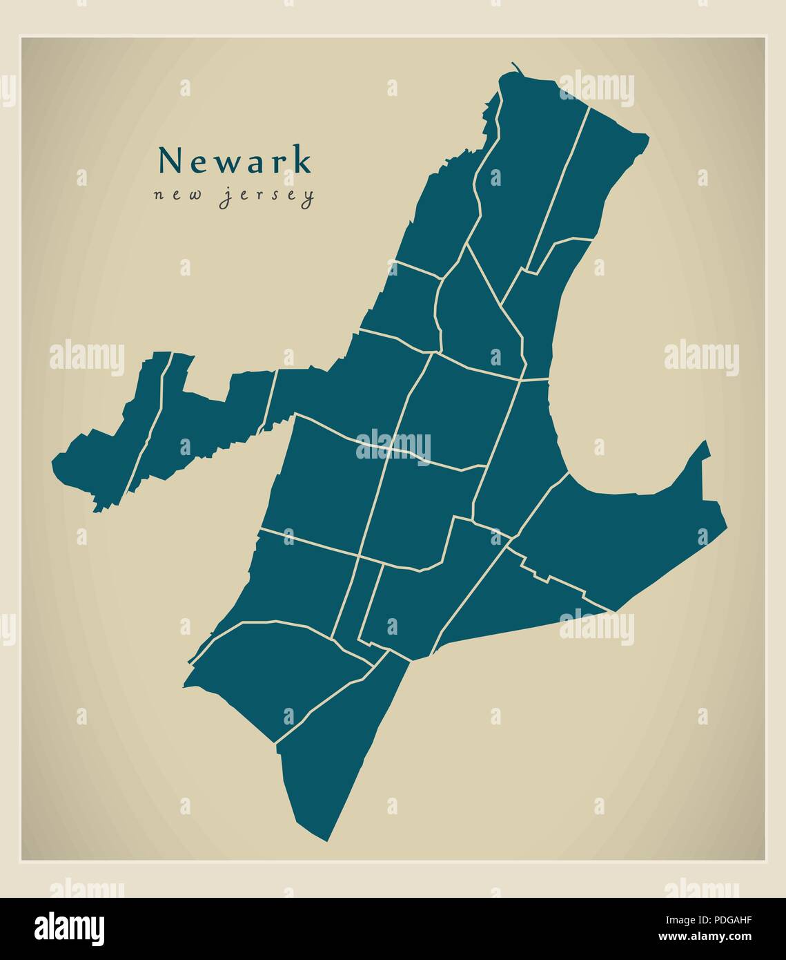 Moderne Stadtplan - Newark New Jersey Stadt der USA mit Nachbarschaften Stock Vektor