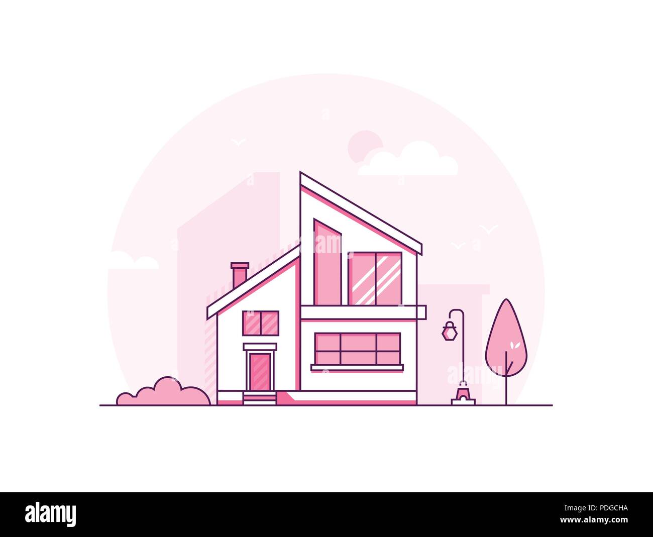 Ferienhaus Haus - Moderne thin line Design Vector Illustration Stock Vektor