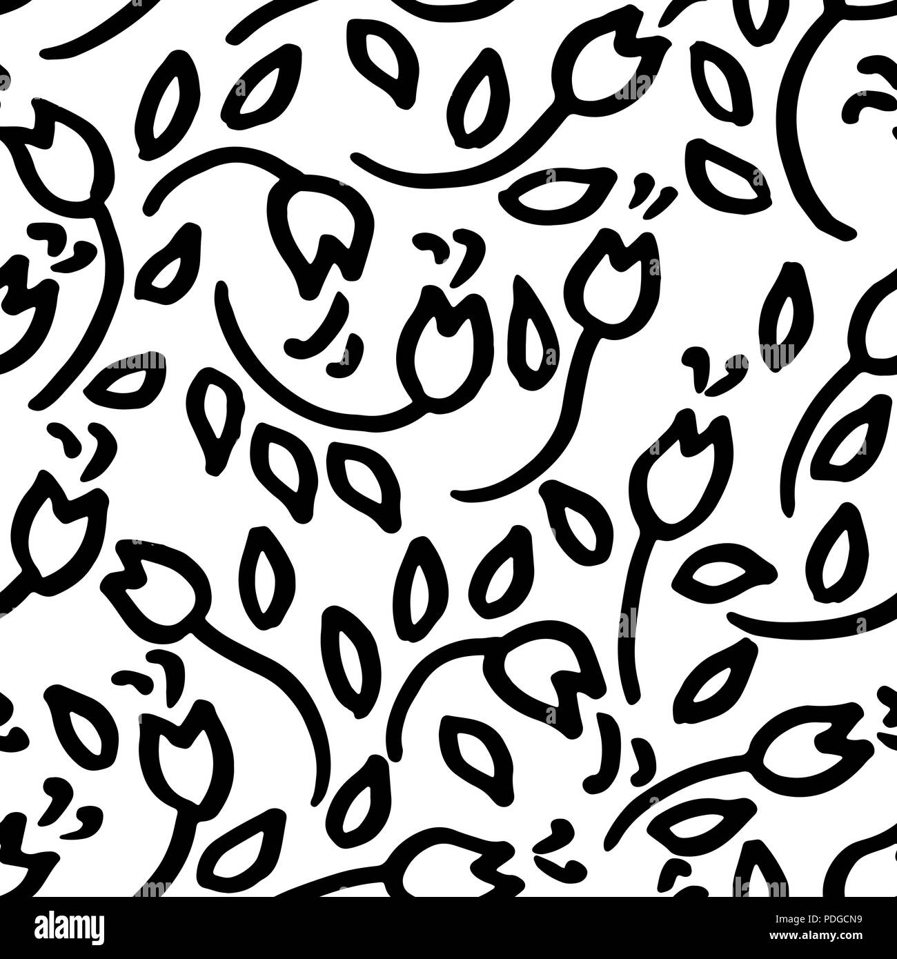 Einfache schwarze und weiße Blumen nahtlose Muster. Vector Illustration. Stock Vektor