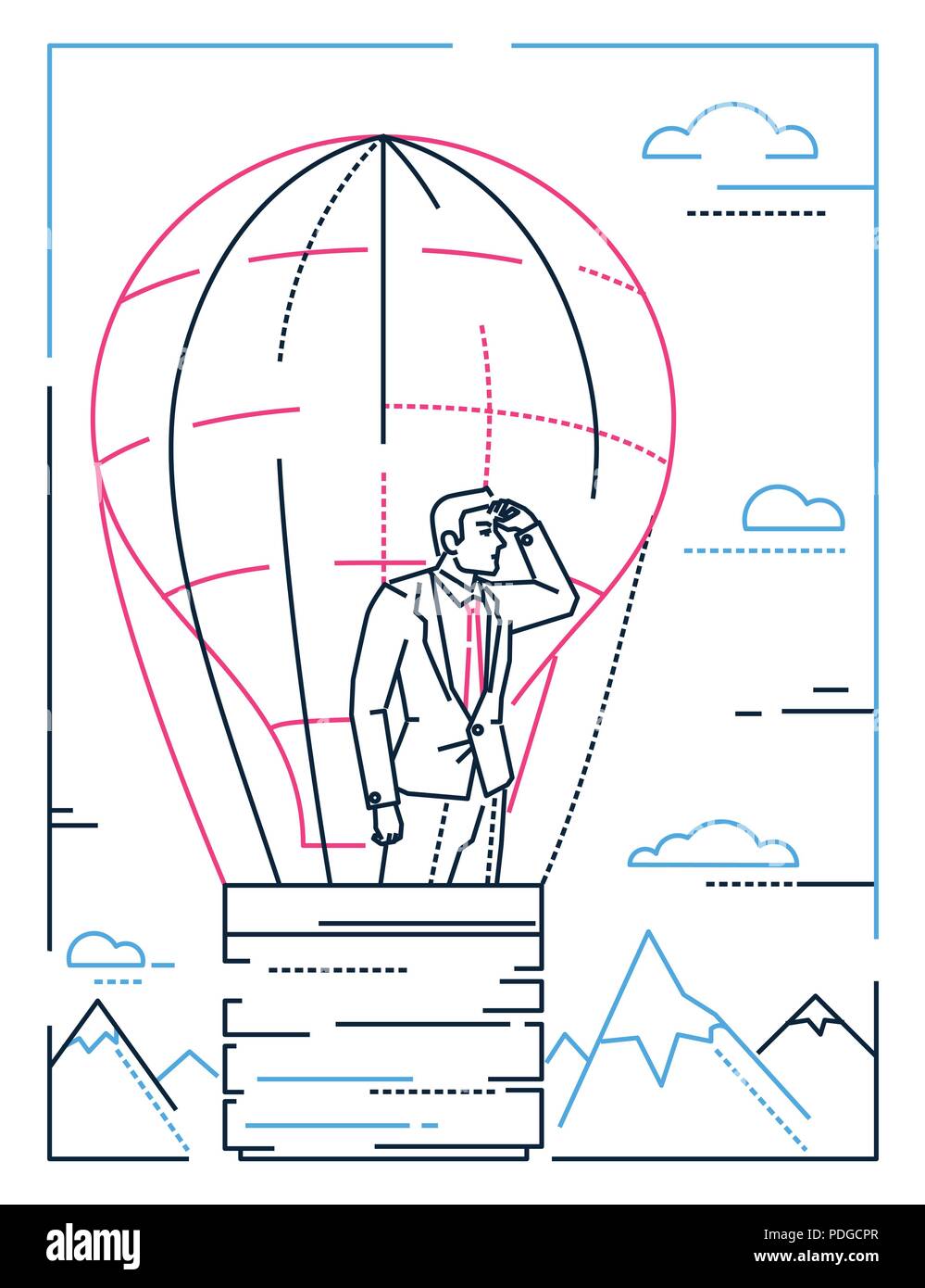 Geschäftsmann in einem Ballon-line Design Illustration Stock Vektor