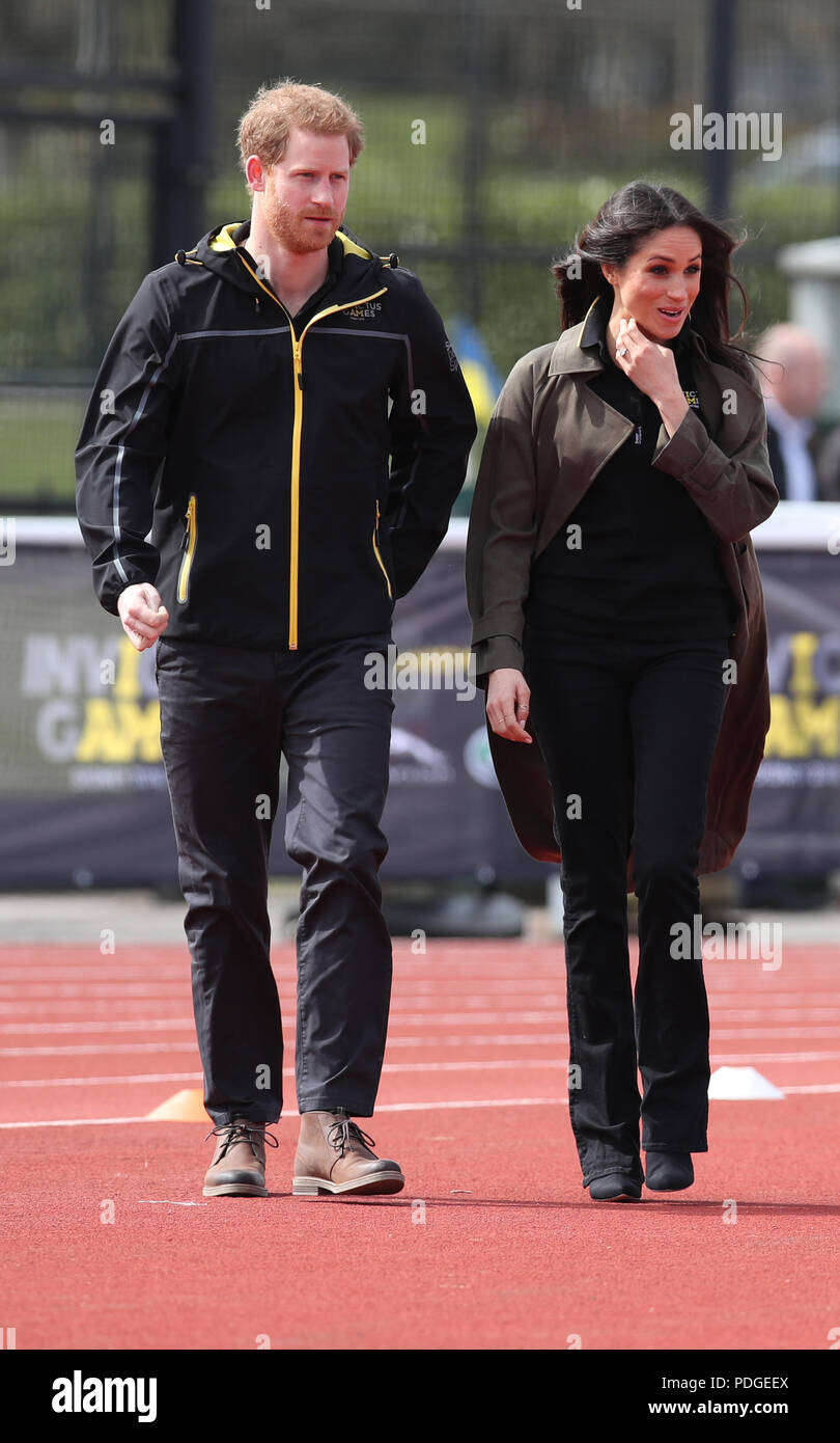 Prinz Harry und Ms Meghan Markle, wie sie das britische Team Invictus Games Versuche an der Universität Bath Sport Training Dorf in Somerset. Stockfoto