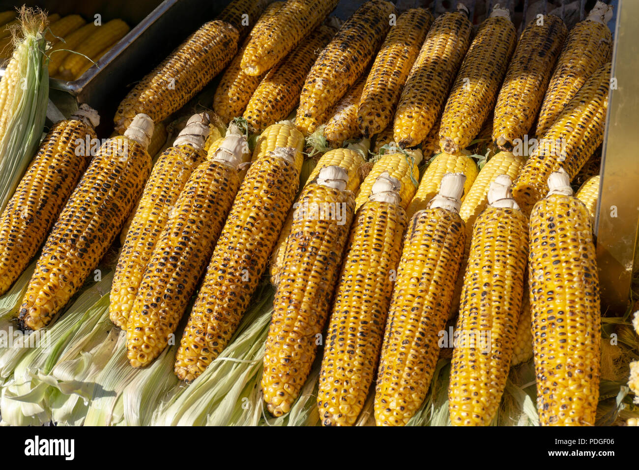 Gerösteter Mais ist wesentlicher Teil der türkischen Street Food Kultur. Stockfoto