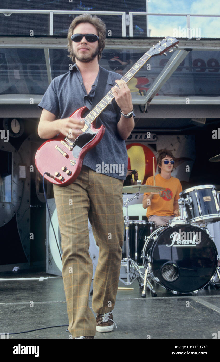 Supergrass Gaz Coombes BBC Radio One 1 Roadshow Headland Hotel Newquay Cornwall 20. August 1996 Stockfoto