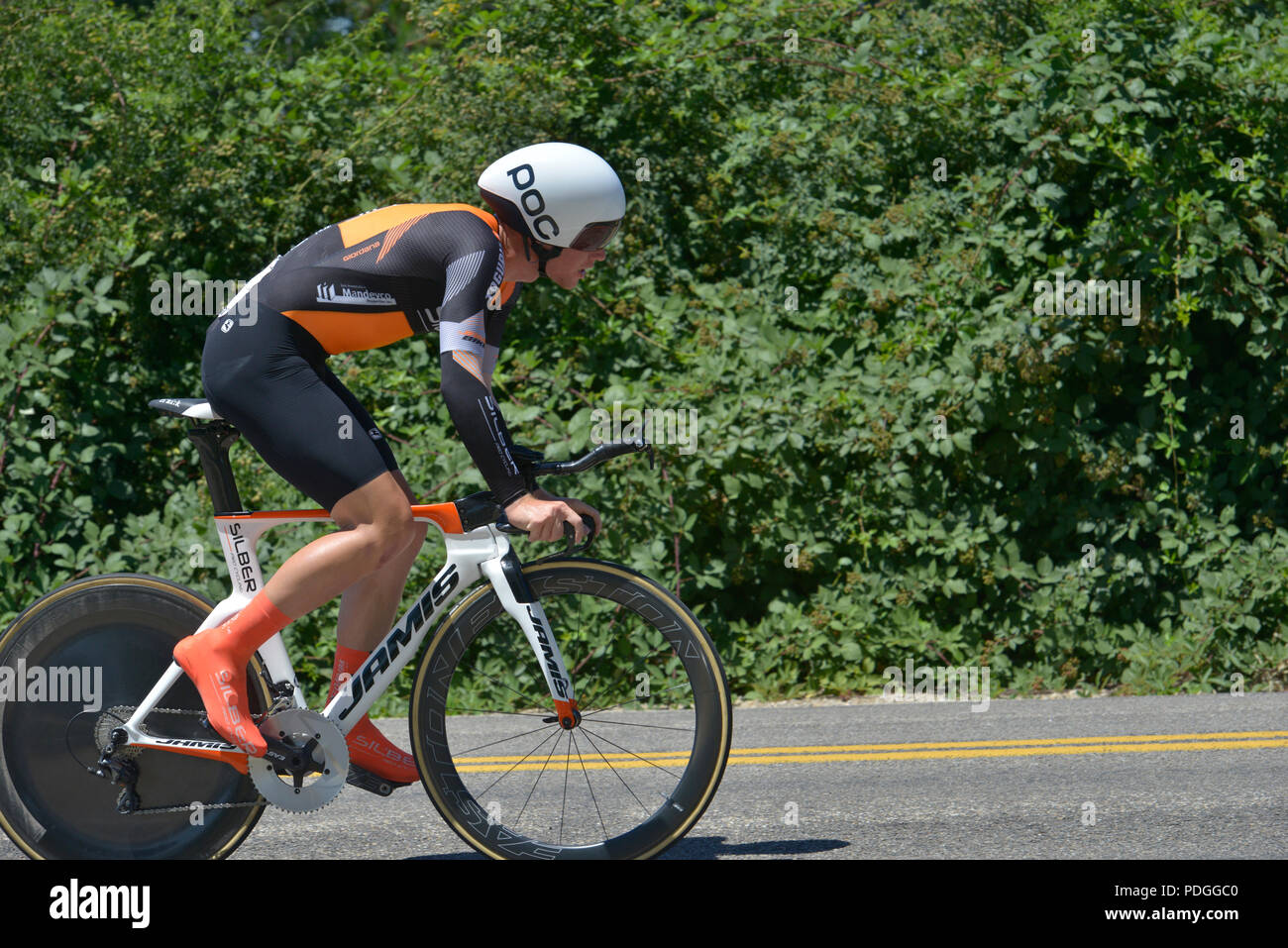 ChronoKristin, Zeitfahren, Silber Pro Cycling, Adam Roberge, Radrennen, Boise, Idaho, USA Stockfoto