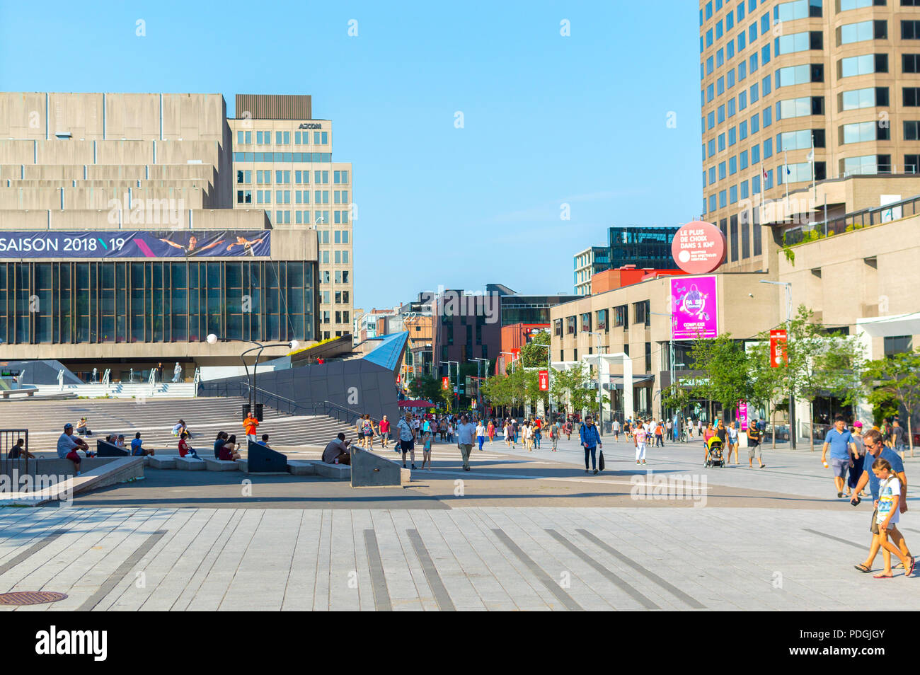 Montreal, Kanada - 5. August 2018: Zentraler Ort des Arts Square in Downtown Montreal, Kanada Stockfoto