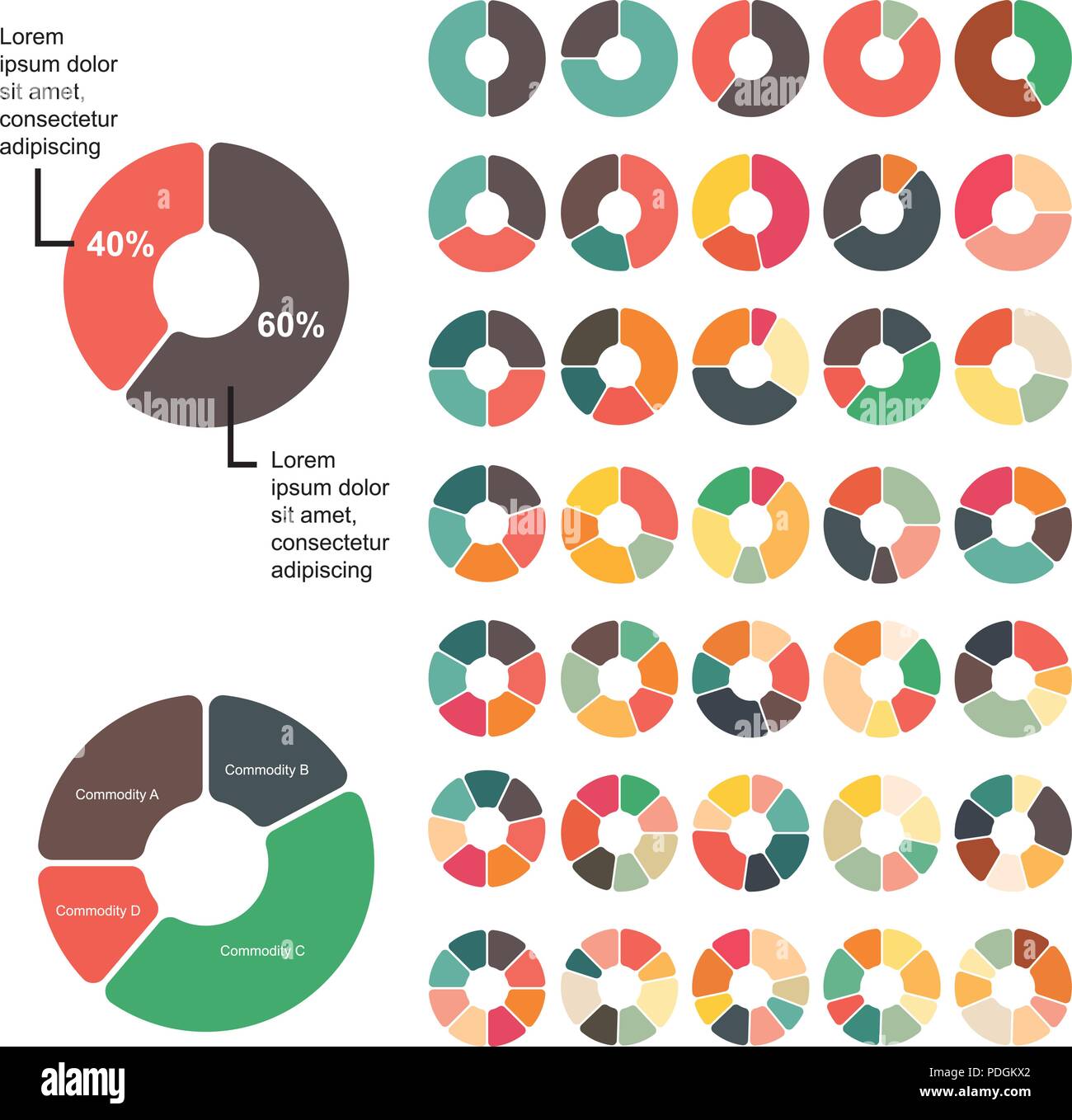 Business Infografik Element 2 bis 8 Kreis Diagramm mit verschiedenen Prozentsatz Stock Vektor