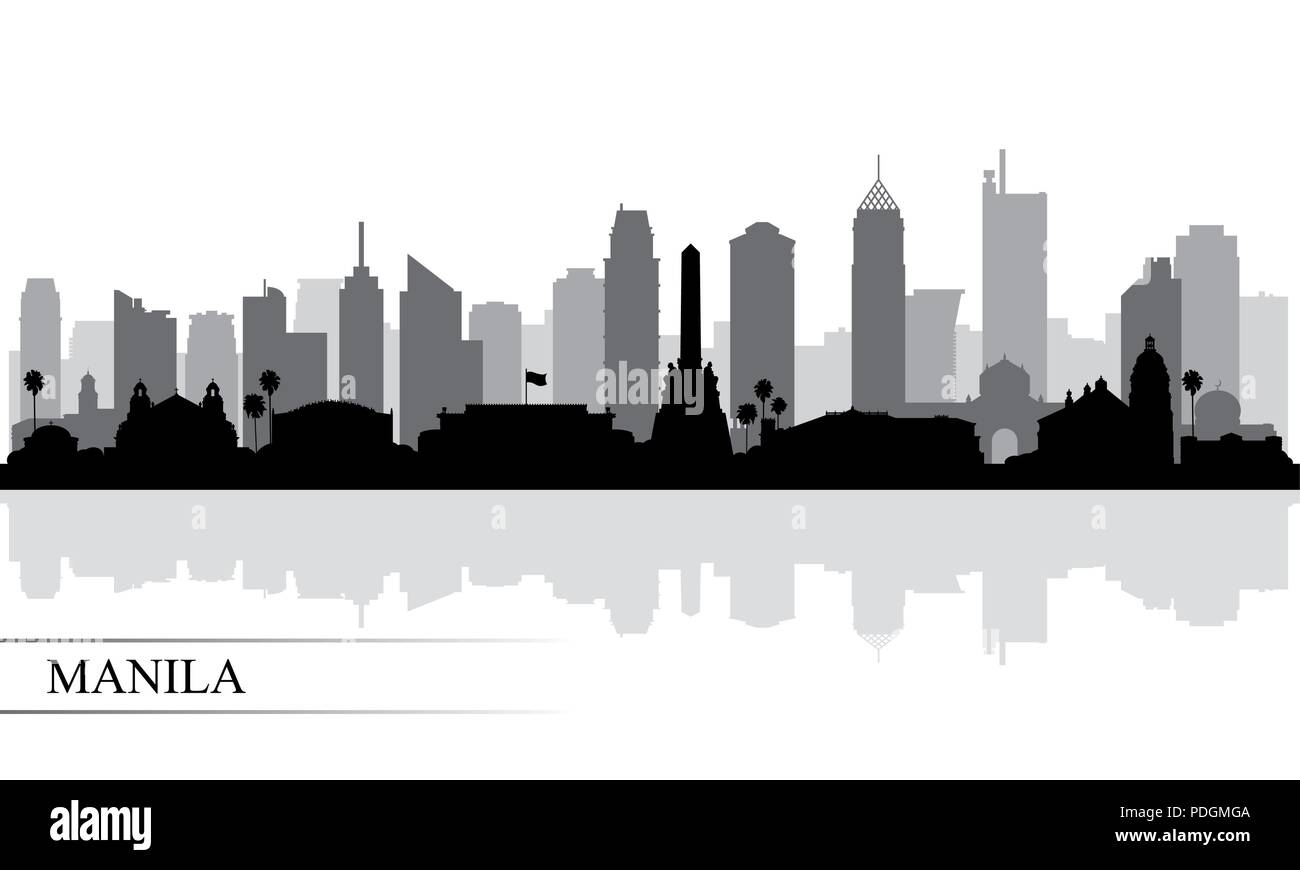 Manila City Skyline Silhouette Hintergrund, Vector Illustration Stock Vektor