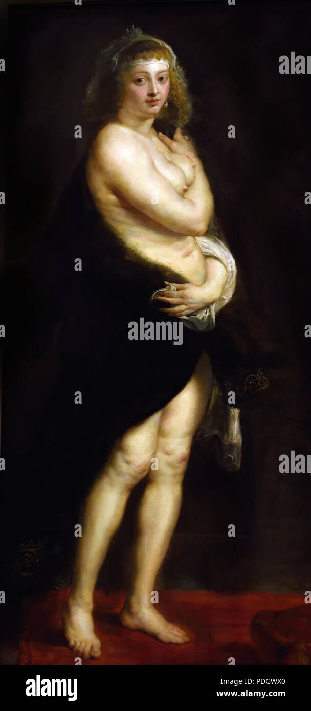 33/5000 Helena Fourment (die "PELZIGEN") Peter Paul Rubens (1577 - 1640) Belgien (Flämisch belgischen Helena Fourment (1614-1674, mit Rubens 1630 verheiratet), erinnert an die Art der antiken Venus Pudica, die schändliche Venus, die ihre Blöße mit beiden Armen) Stockfoto