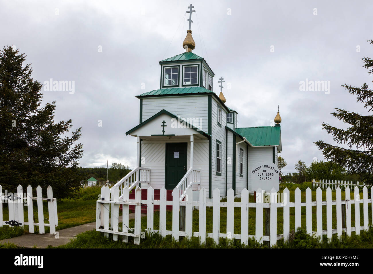 Der Heilige Verklärung des Herrn Kapelle ist eine historische Russische Orthodoxe Kirche in der Nähe von Ninilchik auf der Kenai Halbinsel in Alaska entfernt in 19 Stockfoto