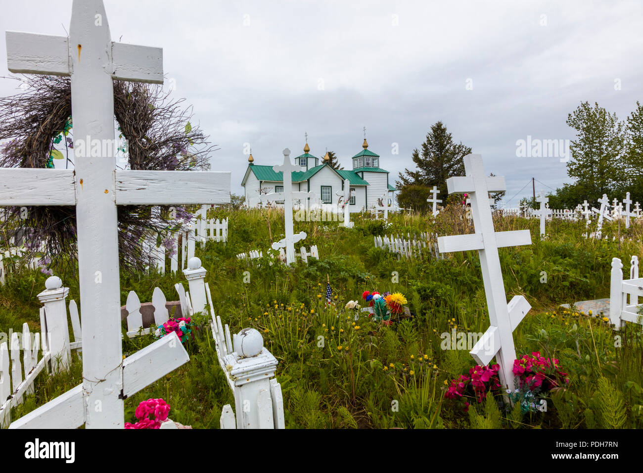 Der Heilige Verklärung des Herrn Kapelle ist eine historische Russische Orthodoxe Kirche in der Nähe von Ninilchik auf der Kenai Halbinsel in Alaska entfernt in 19 Stockfoto