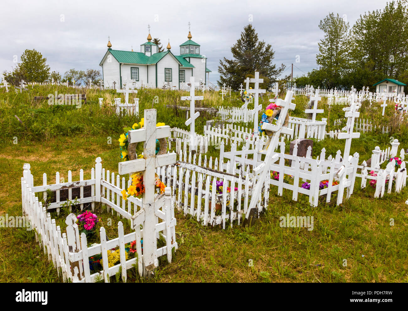 Der Heilige Verklärung des Herrn Kapelle ist eine historische Russische Orthodoxe Kirche in der Nähe von Ninilchik auf der Kenai Halbinsel in Alaska entfernt in 19 Stockfoto